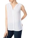 Nydj Print Pleat Back Sleeveless Split Neck Blouse In Optic White
