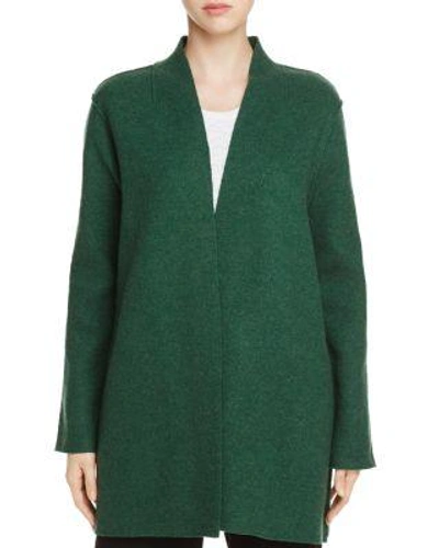 Eileen Fisher High-collar Open-front Boiled Wool Coat, Plus Size In Hemlock