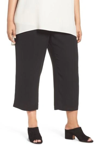 Eileen Fisher System Cropped Silk Straight-leg Pants In Black