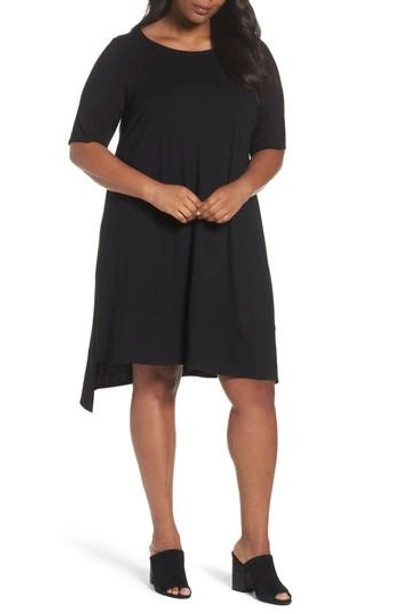 Eileen Fisher Geometry Stretch Short-sleeve Dress In Black/ Black