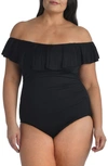 La Blanca Island Goddess Off-the-shoulder One Piece Swimsuit In Black