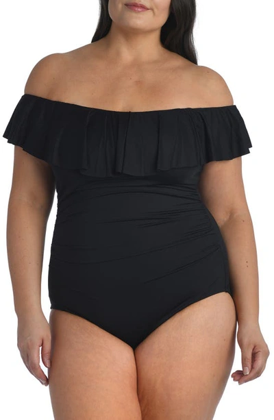 La Blanca Island Goddess Off-the-shoulder One Piece Swimsuit In Black