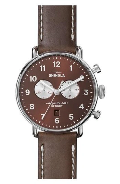 Shinola 'the Runwell Chrono' Leather Strap Watch, 41mm In Bourbon/ Silver