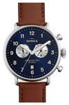 SHINOLA THE CANFIELD CHRONO LEATHER STRAP WATCH, 43MM,S0120065285