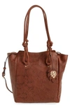 TOMMY BAHAMA EMBOSSED LEATHER TOTE - BROWN,TB1474