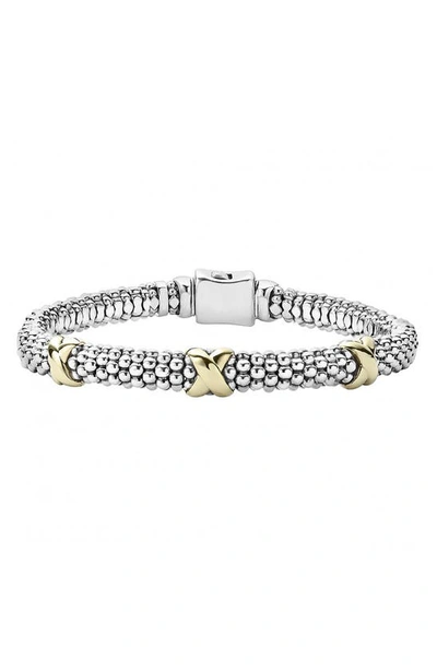 Lagos Three Station X Two-tone Caviar Bracelet In Silver/ Gold