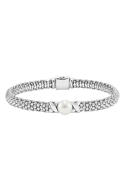 Lagos Sterling Silver Luna Caviar Bracelet With Cultured Freshwater Pearl In White/silver