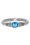 Lagos 18k Gold And Sterling Silver Caviar Color Bracelet With Swiss Blue Topaz In Blue Topaz