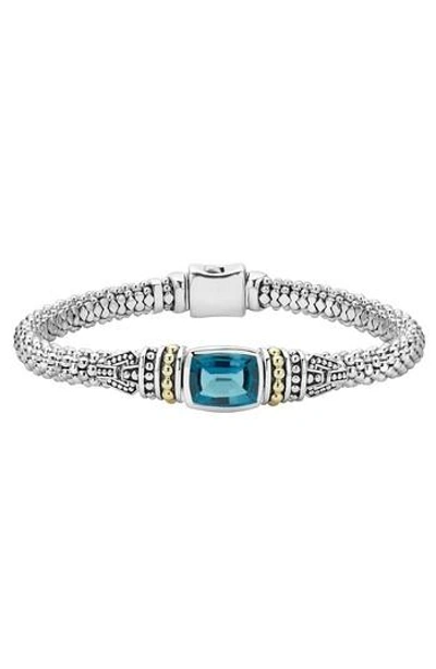 Lagos 18k Gold And Sterling Silver Caviar Color Bracelet With London Blue Topaz In Blue Topaz
