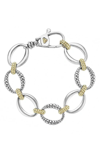 Lagos Fluted Oval Caviar Link Bracelet In Gold And Silver