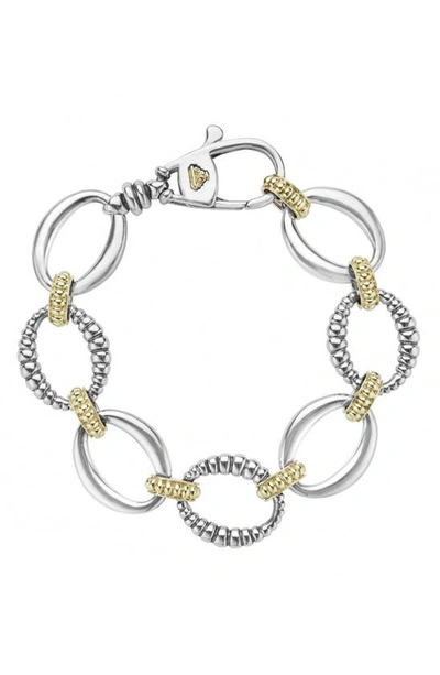 Lagos Fluted Oval Caviar Link Bracelet In Sterling Silver/ Gold