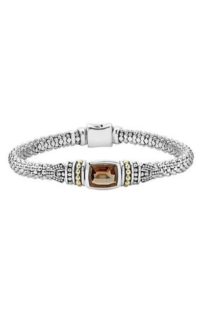 Lagos 18k Gold And Sterling Silver Caviar Color Bracelet With Smoky Quartz In Brown/silver