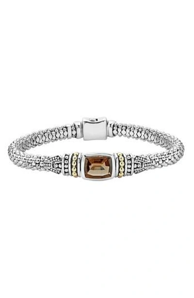Lagos 18k Gold And Sterling Silver Caviar Color Bracelet With Smoky Quartz In Smokey Quartz