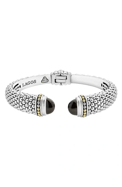 Lagos 18k Gold And Sterling Silver Caviar Color Hematite Cuff Bracelet, 12mm In Smokey Quartz
