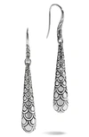 John Hardy Naga Silver Lava Drop Earrings With Black Sapphire In Silver