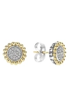 Lagos Sterling Silver And 18k Gold Caviar Stud Earrings With Diamonds In Silver/ Gold