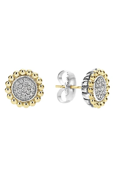 Lagos Sterling Silver And 18k Gold Caviar Stud Earrings With Diamonds In Silver/gold
