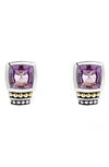 Lagos 18k Gold And Sterling Silver Caviar Color Stud Earrings With Amethyst In Purple/silver