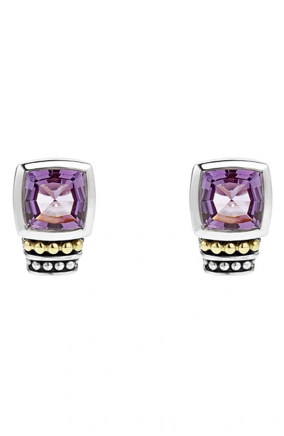 Lagos 18k Gold And Sterling Silver Caviar Color Stud Earrings With Amethyst In Amethyst