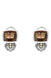 Lagos 18k Gold And Sterling Silver Caviar Color Smoky Quartz Huggie Drop Earrings In Brown/silver