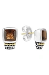 Lagos 18k Gold And Sterling Silver Caviar Color Smoky Quartz Stud Earrings In Smokey Quartz