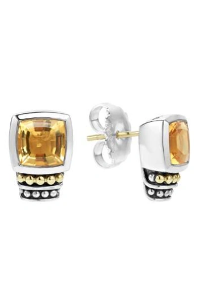 Lagos 18k Gold And Sterling Silver Caviar Color Citrine Stud Earrings In Orange/silver