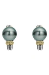 Lagos 18k Gold And Sterling Silver Luna Cultured Tahitian Pearl Huggie Earrings In Black Pearl