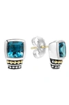 Lagos 18k Gold And Sterling Silver Caviar Color Stud Earrings With Amethyst In Silver/ Black