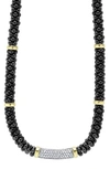 LAGOS 'BLACK CAVIAR' 7MM BEADED DIAMOND BAR NECKLACE,04-80863-CB16