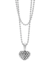 Lagos Sterling Silver Heart Long Strand Pendant Necklace In Medium Beaded Heart