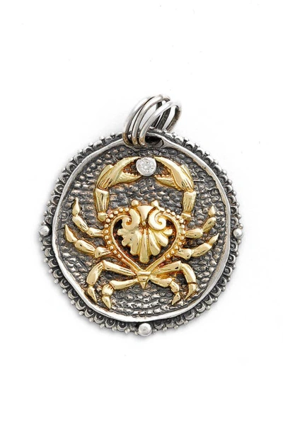 Konstantino Cancer Carved Zodiac Pendant With Diamond In Cancer/ Silver/ Gold