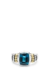 Lagos 18k Gold And Sterling Silver Caviar Color Bezel Ring With London Blue Topaz In London Blue Topaz
