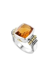 Lagos 18k Gold And Sterling Silver Caviar Color Medium Citrine Ring In Orange/silver