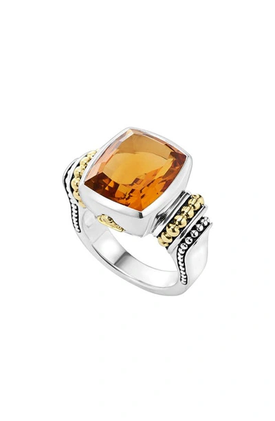 Lagos 18k Gold And Sterling Silver Caviar Color Medium Citrine Ring