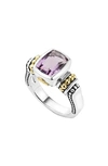 Lagos 18k Gold And Sterling Silver Caviar Color Small Amethyst Ring In Amethyst