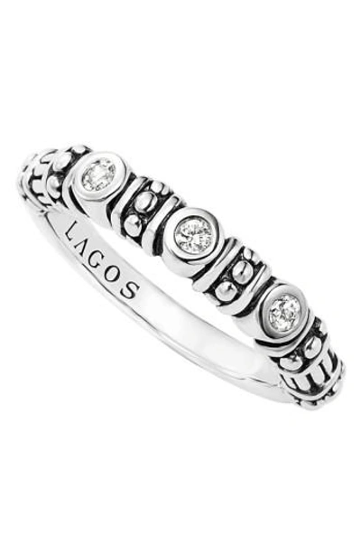 Lagos Sterling Silver Three Diamond Stacking Ring