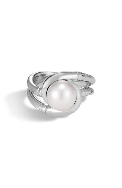 John Hardy Sterling Silver Bamboo Cultured Freshwater Pearl Ring In White/silver