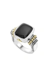 Lagos 18k Gold And Sterling Silver Medium Onyx Ring In Black Onyx