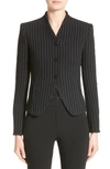 Armani Collezioni Stretch Wool Pinstripe Jacket In Black Grey Multi