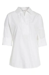 Akris Punto Kimono-sleeve Split-neck Blouse, White