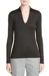 AKRIS LONG SLEEVE SILK JERSEY BLOUSE,914304082784