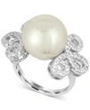 MAJORICA STERLING SILVER IMITATION PEARL AND PAVE RING