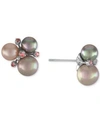 MAJORICA STERLING SILVER PINK CUBIC ZIRCONIA & COLORED IMITATION PEARL CLUSTER STUD EARRINGS