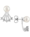 MAJORICA STERLING SILVER PAVE AND IMITATION PEARL EAR JACKET EARRINGS