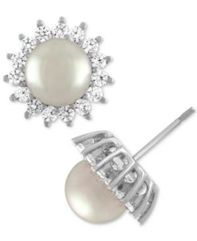 Majorica Sterling Silver Cubic Zirconia & Imitation Pearl Stud Earrings In White