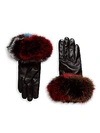 SURELL Chic Dyed Fox Fur Leather Gloves,0400095486595