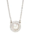 MAJORICA 6MM White Pearl & Sterling Silver Halo Pendant Necklace,0400090950241