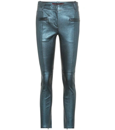 Sies Marjan Louisa Stretch-leather Skinny Biker Trousers In Green