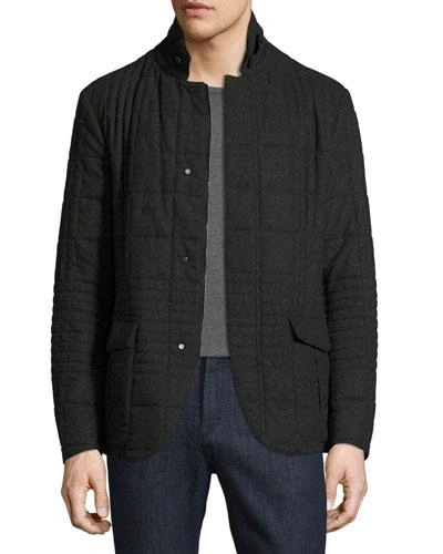 Armani Collezioni Quilted Wool Short Jacket, Charcoal In Dark Gray