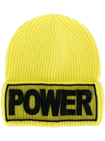 Versace Power Embroidered Beanie Hat In Yellow